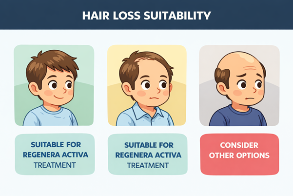 Early and moderate hair loss is treatable with Regenera Activa